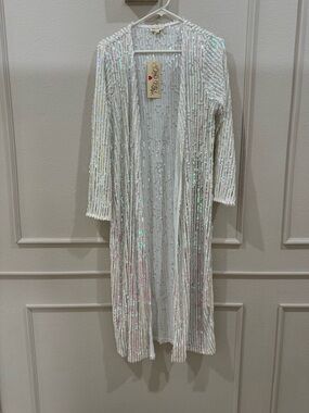 NWT Southern fried chics White sequin Duster sized Large